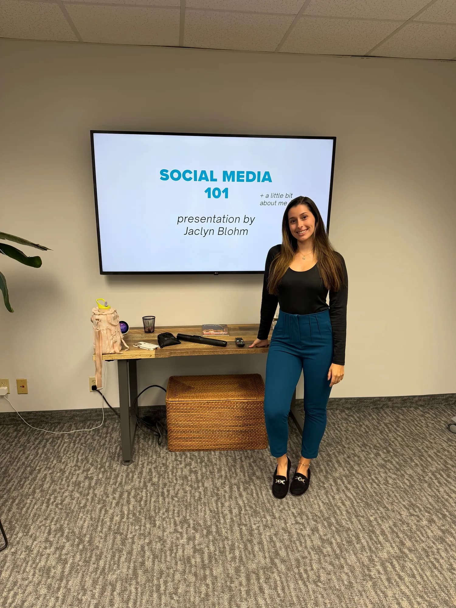 A social media content strategy session displayed on screen